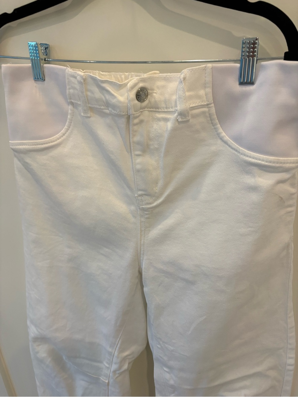 Women's White Maternity Stretch Waistband Barrel Jeans